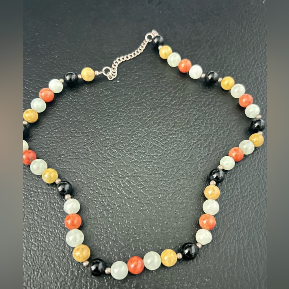 Sterling semi precious stone beaded necklace 16in